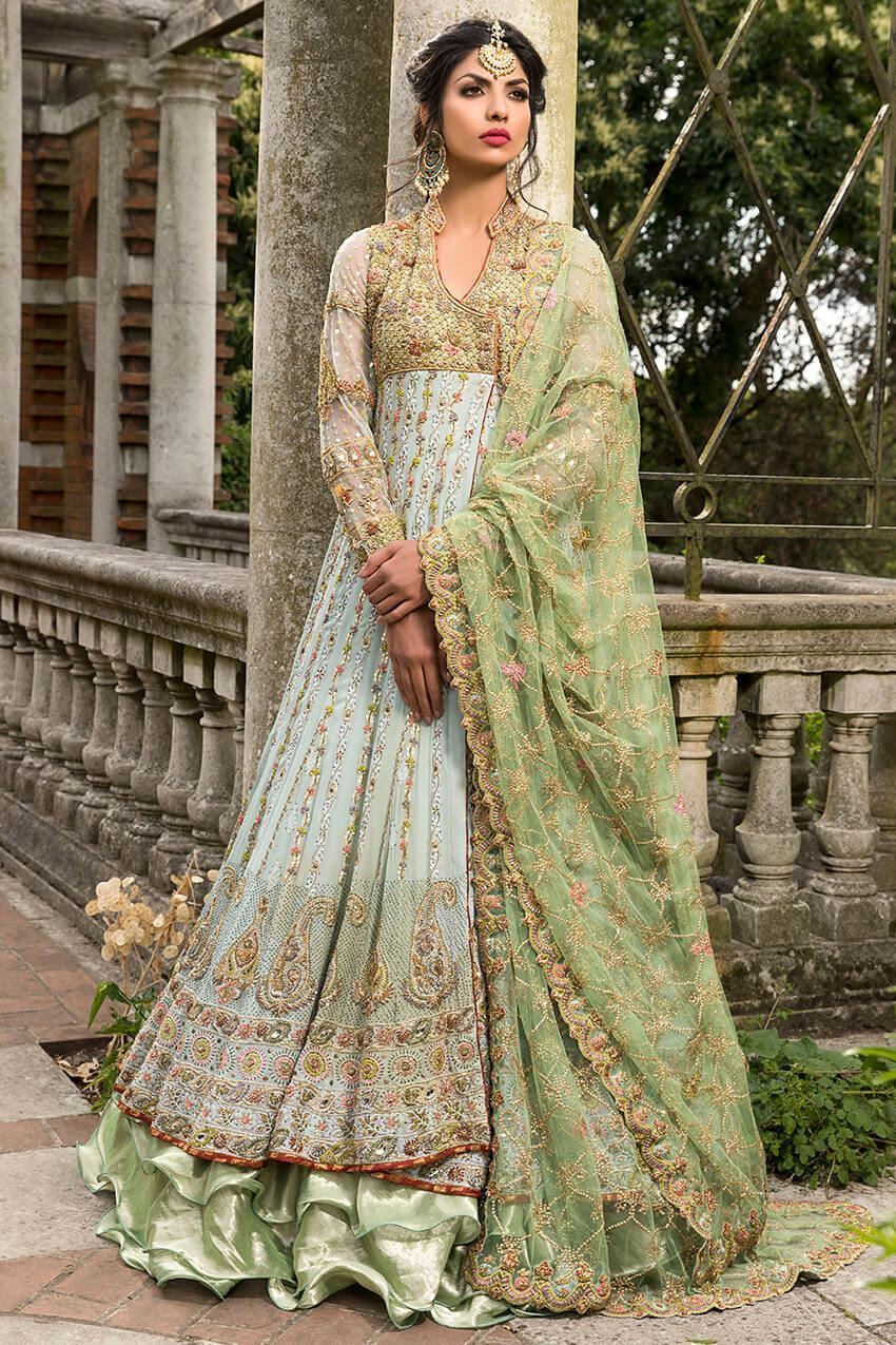 Bridal Mehndi Dress With Mixed Embroidered Work all over Bridal Mehndi Dress With Mixed Embroidered Work all over