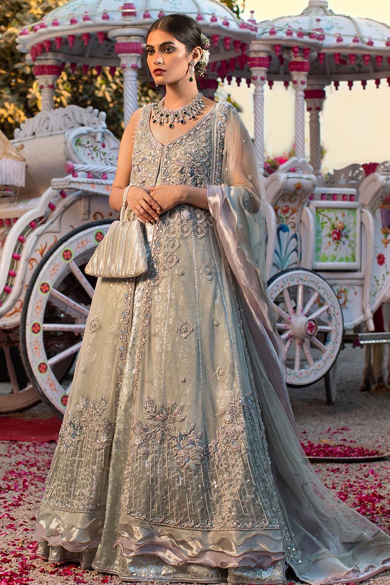 Bridal Gown Lehenga in Silver Color