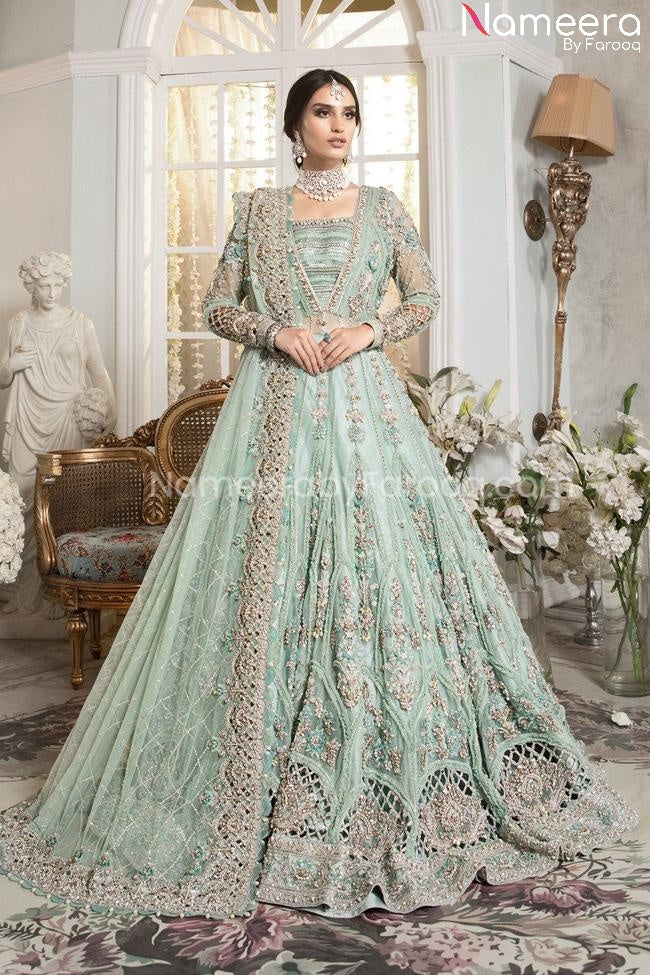 Pakistani Sea Green Bridal Lehenga Dress Online for Bride Pakistani Sea Green Bridal Lehenga Dress Online for Bride