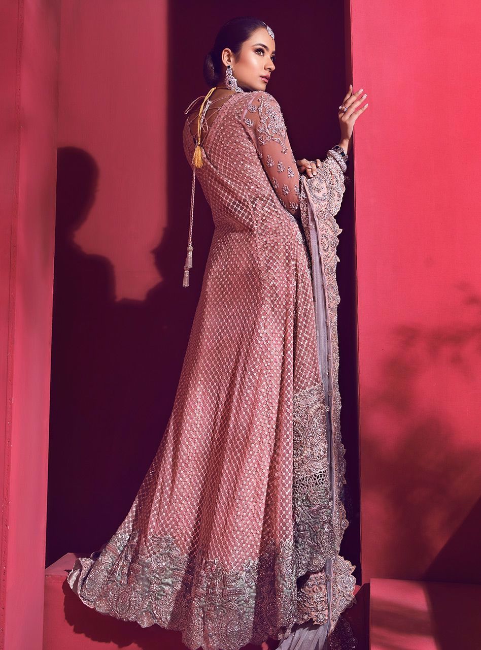 Bridal Lehenga Wear in Pink Color Backside View