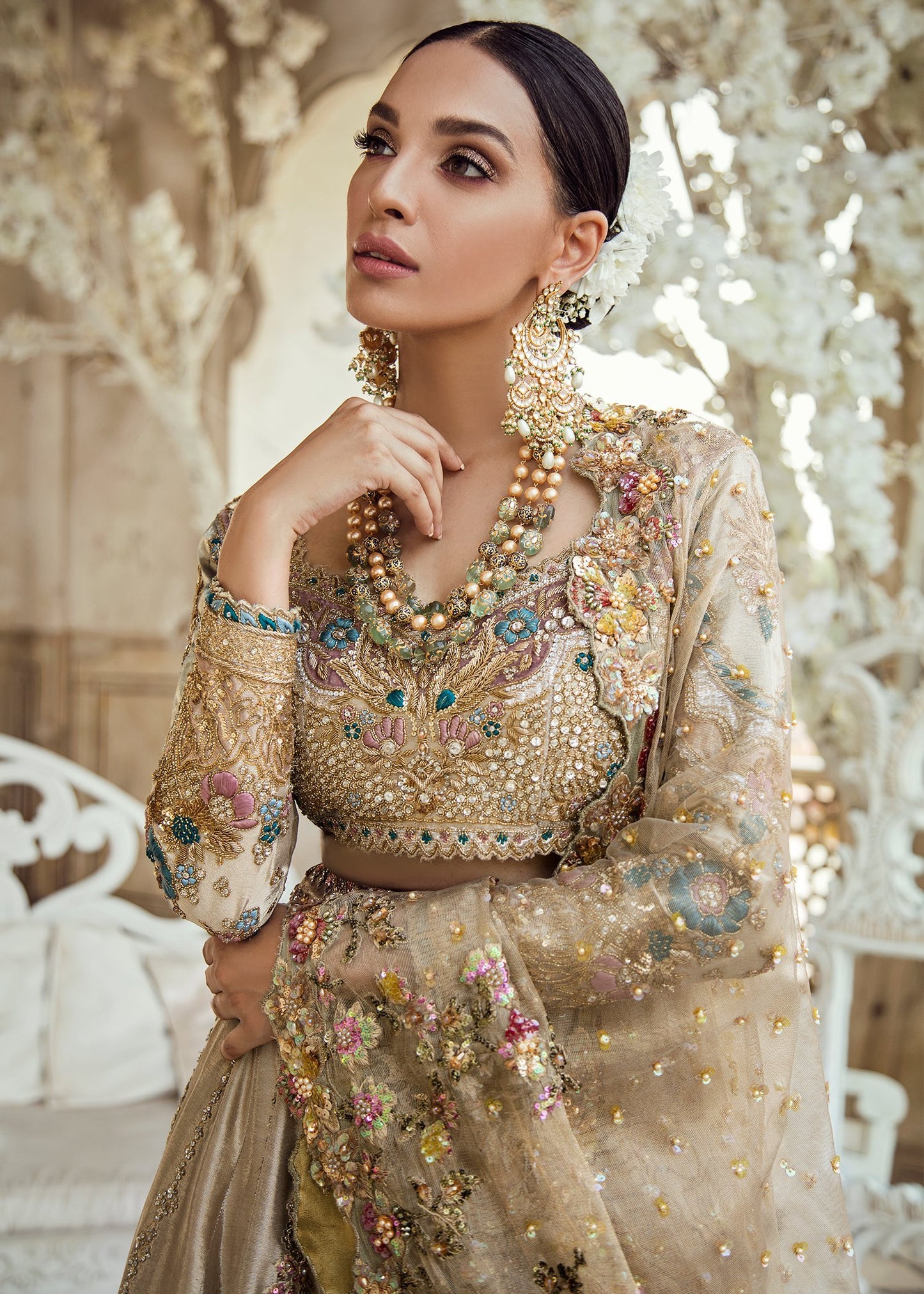 Beautiful Pakistani bridal lehnga dress online in champagne color # B6107