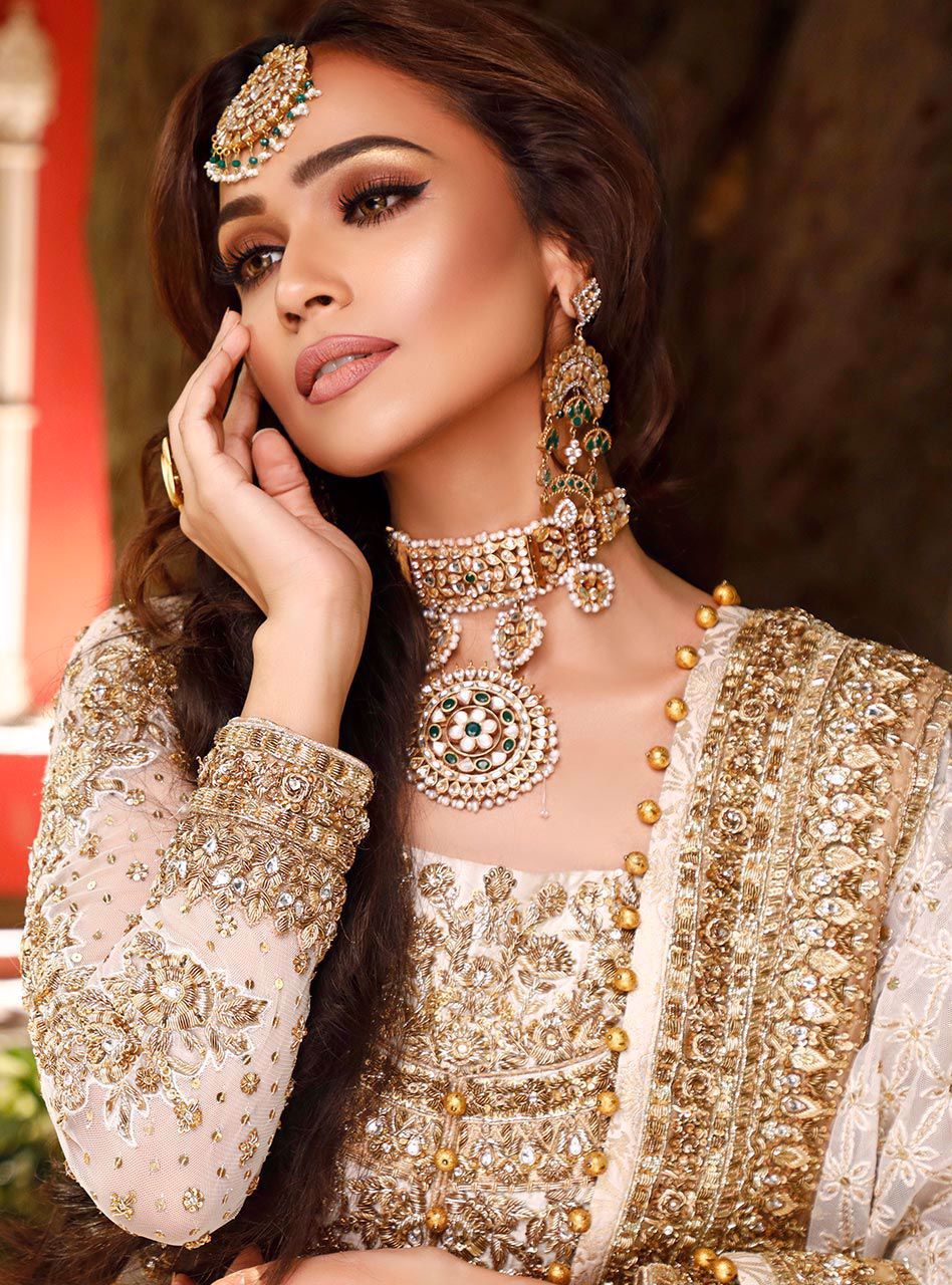 Indian Lehnga in Ivory Color Close Up