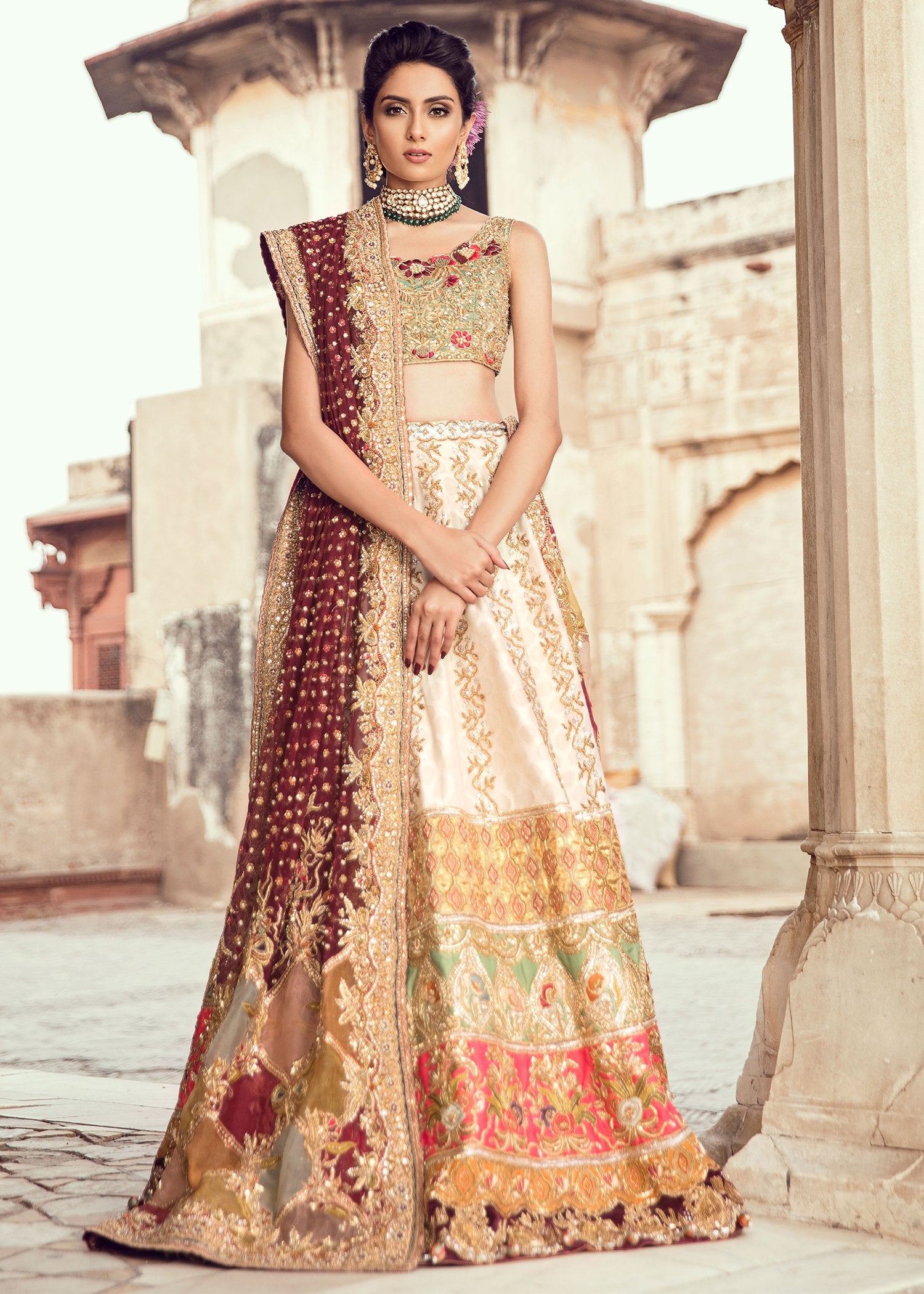 Latest Pakistani Ivory Bridal Lehenga Choli for Bride Online BridalLehenga