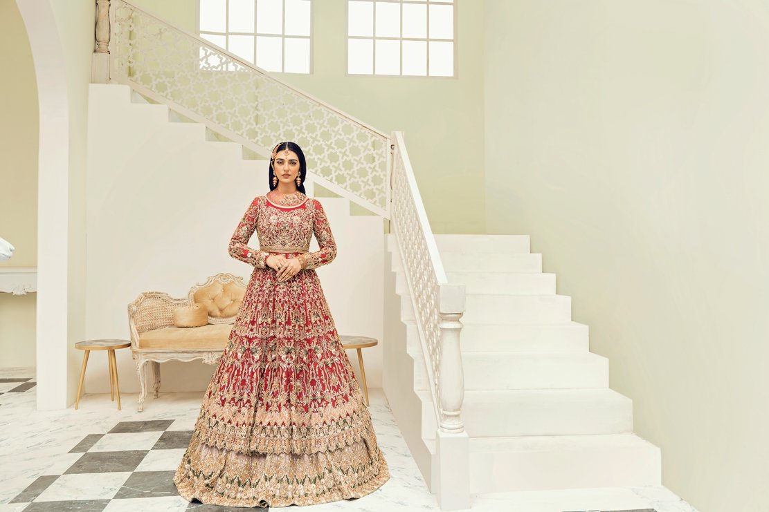 Red Pakistani Lehenga With Anarkali Frock Designer 2021 – BridalLehenga