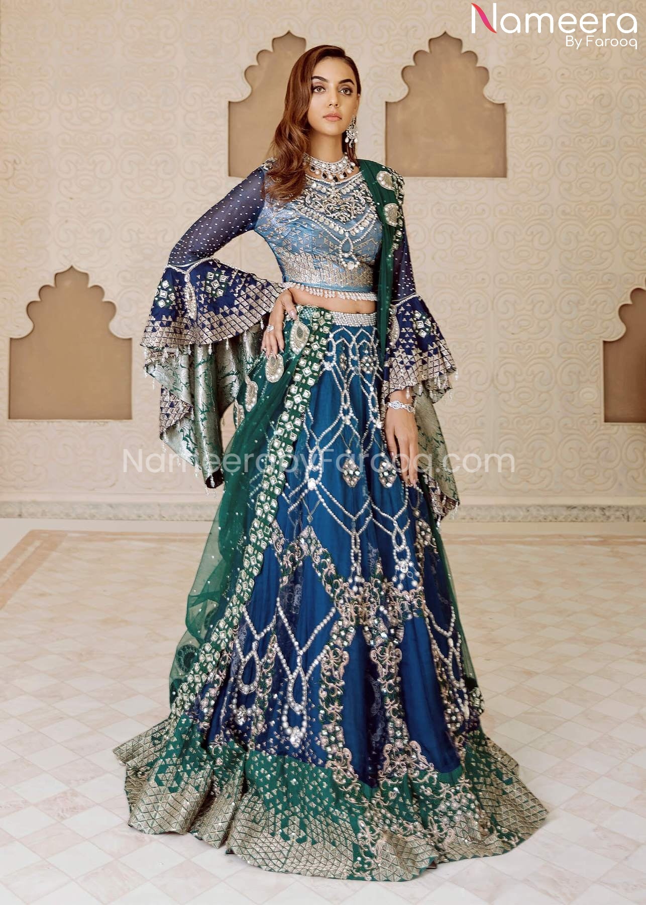 Pakistani Bridal Lehenga Choli in Blue Shade for Bride BridalLehenga Pakistani Bridal Lehenga Choli in Blue Shade for Bride BridalLehenga