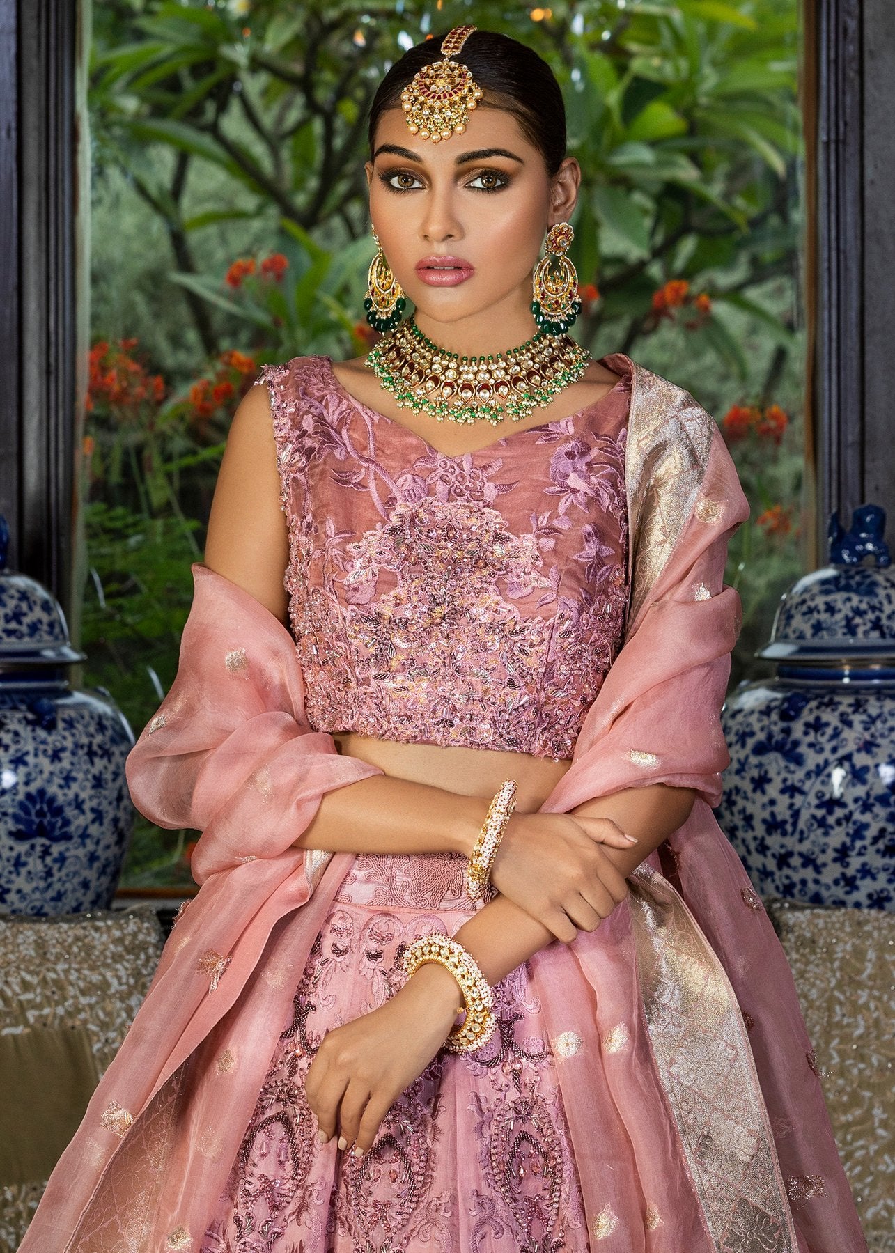 Latest embroidered Pakistani lehenga dress In tea pink color # B6116