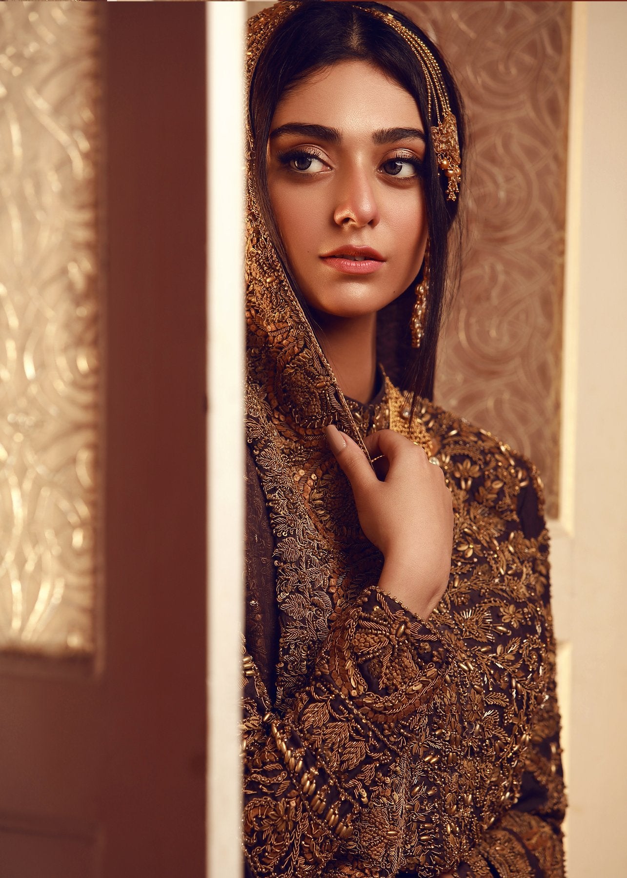 Latest embroidered Pakistani wedding lehenga dress In plum color # B6118