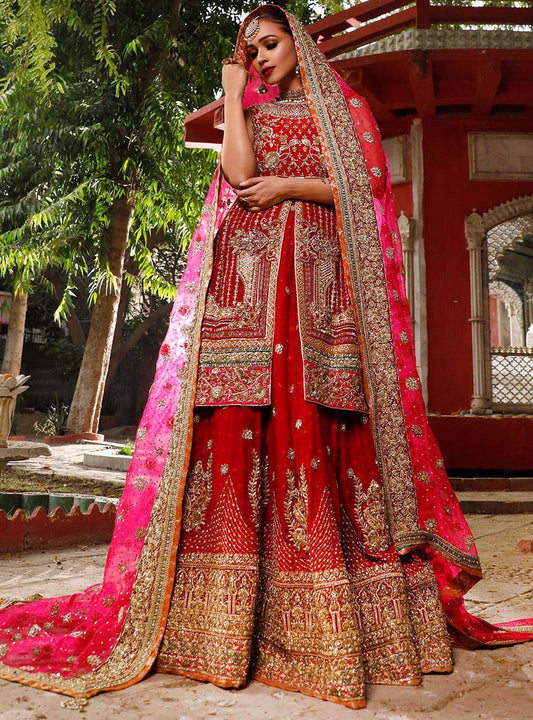 Red Bridal Lehenga with Embroidery for Wedding Overall Look