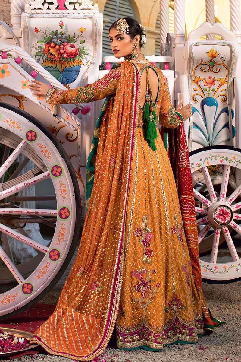 Latest embroidered designer bridal outfit in mustard orange color # B6122