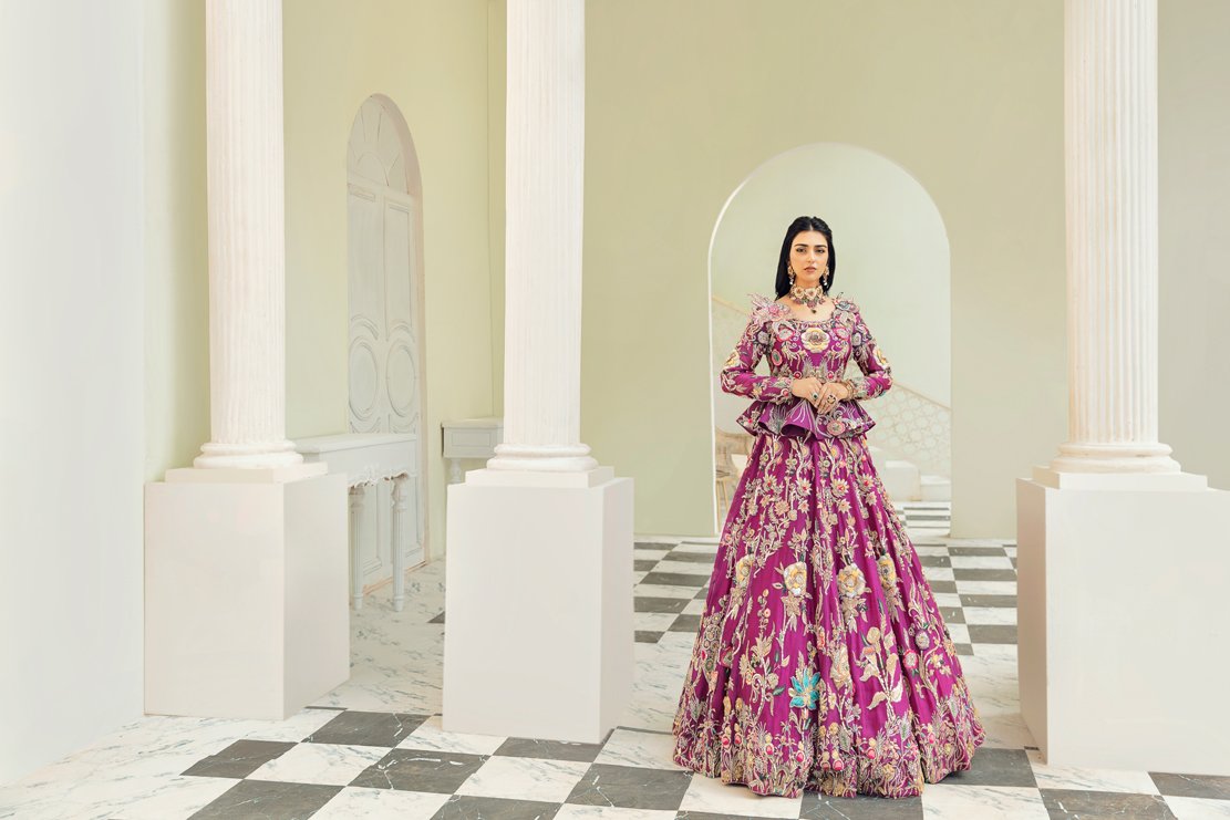 peplum bridal dress pakistani Regal Lavender Pakistani Bridal Dress Peplum Style Lehenga SMALL