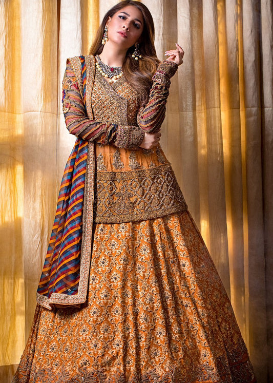 Bridal Lehnga Dress In Yellow Color With Dull Gold Embroidered Work