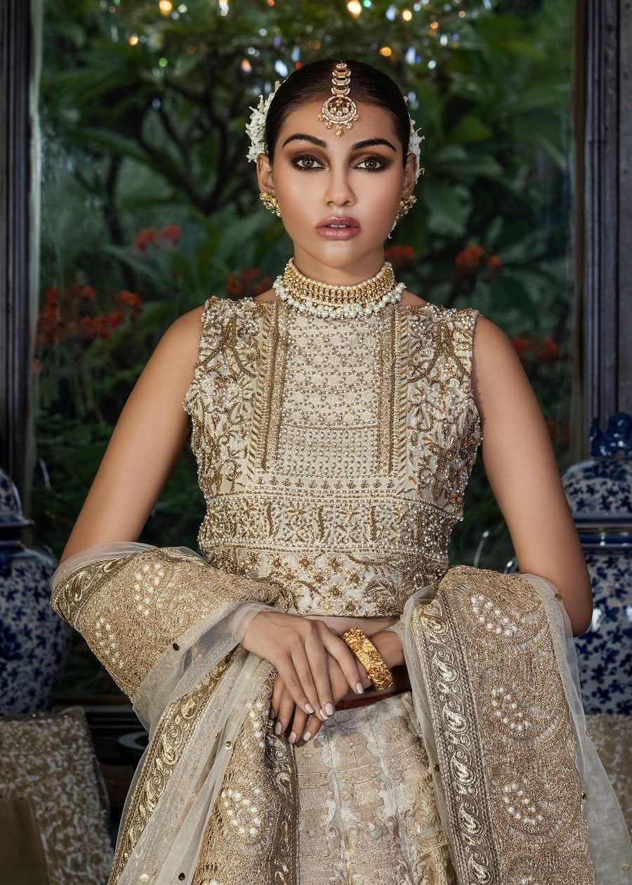 Bridal Lehnga Online In Champagne Color With Golden Embroidered Work # B6105