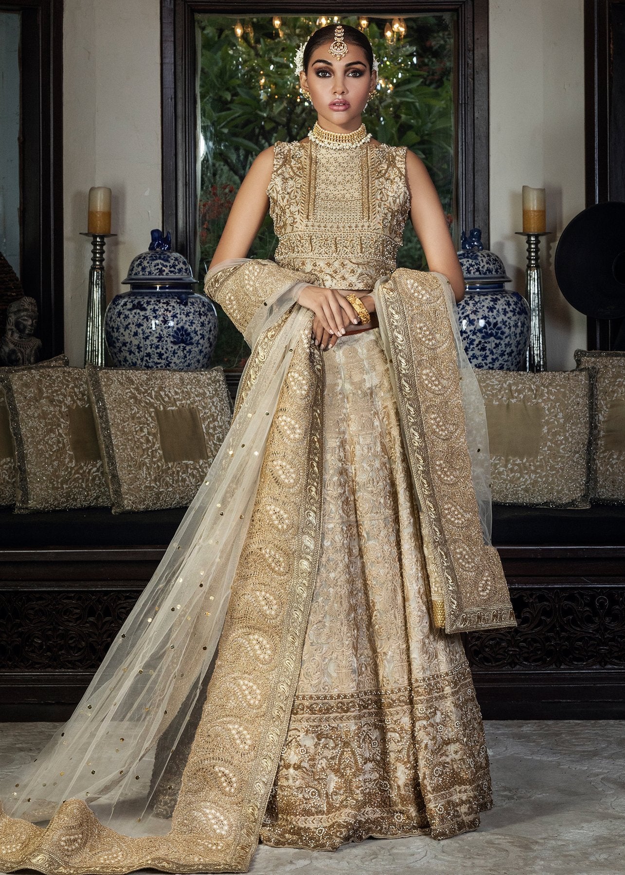 Bridal Lehnga Online In Champagne Color With Golden Embroidered Work # B6105