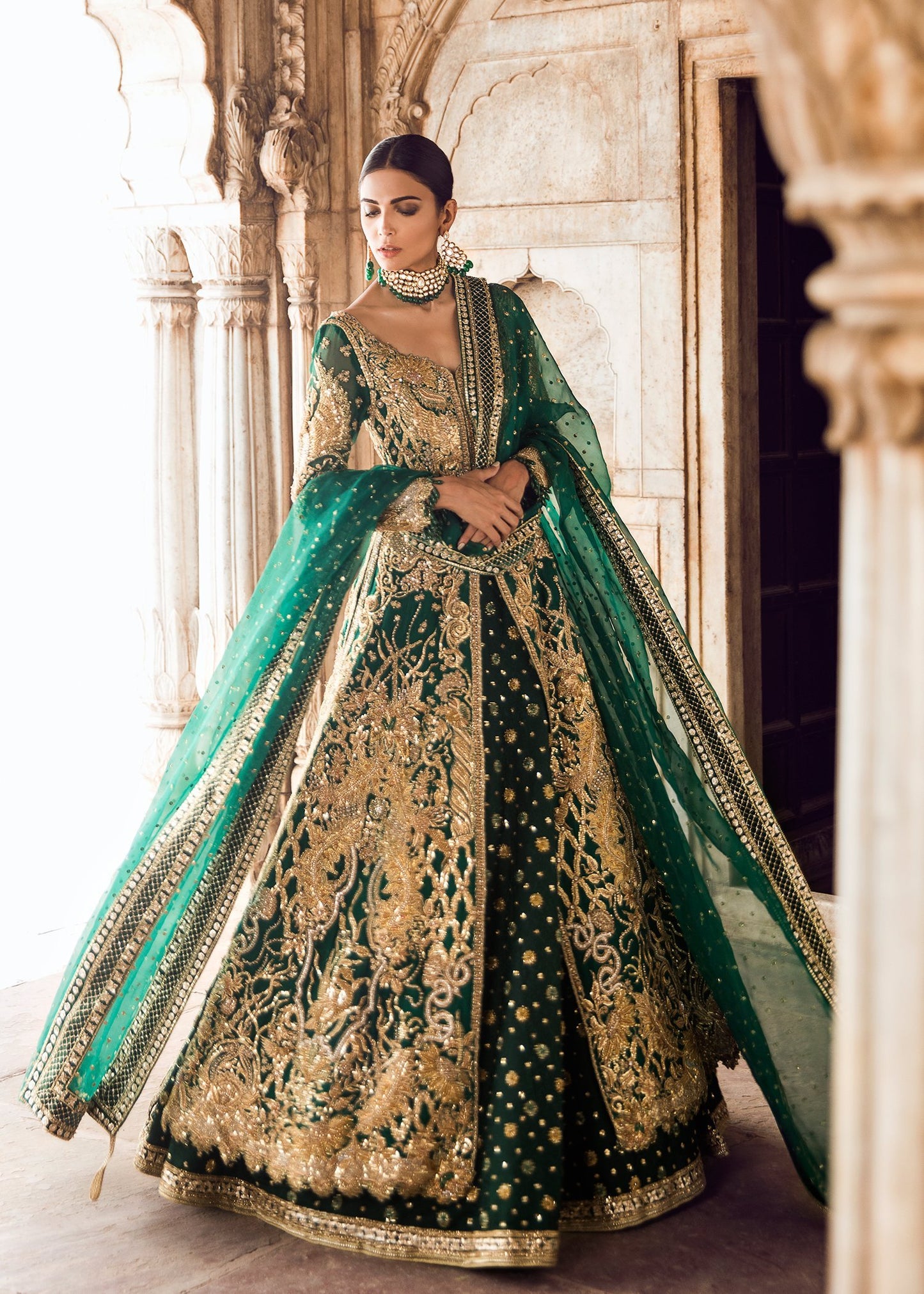 Pakistani Bridal Lehenga In green Color With embroidered work # B6111