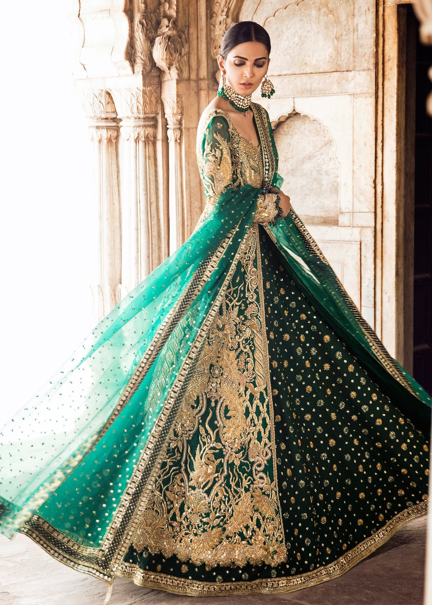 Pakistani Bridal Lehenga In green Color With embroidered work # B6111