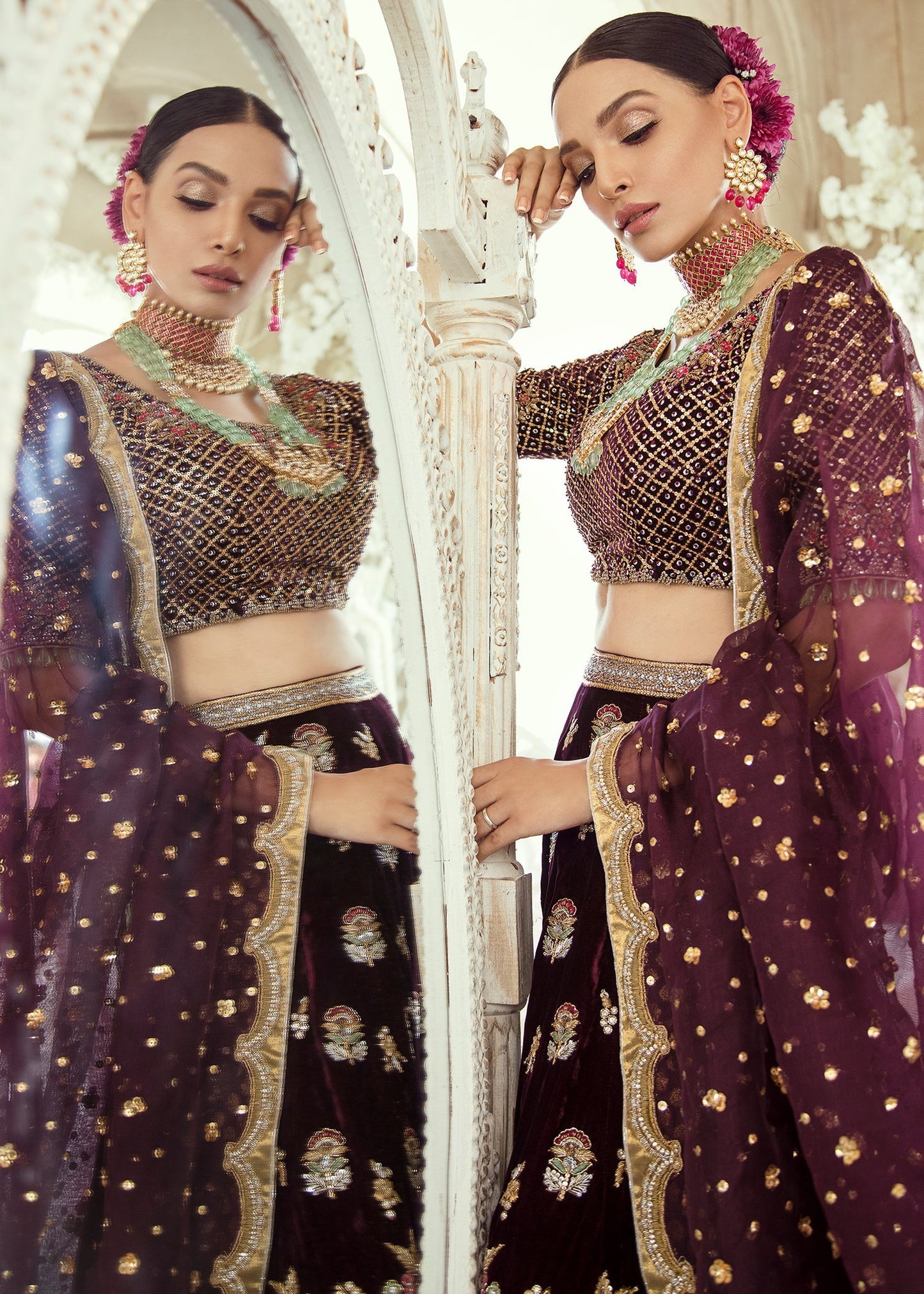 Pakistani Lehnga for Bridal In plum Color With velvet embroidered work # B6110