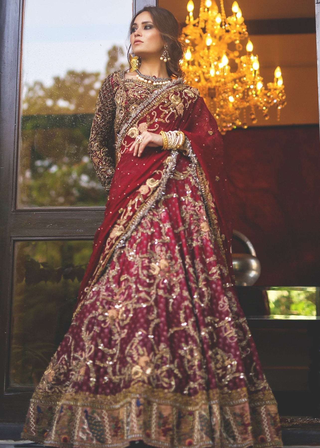 Pakistani Bridal Lehnga Outfit In Red Color Fully Embroidered # B6106