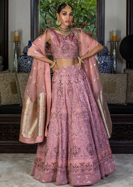 Latest embroidered Pakistani lehenga dress In tea pink color # B6116