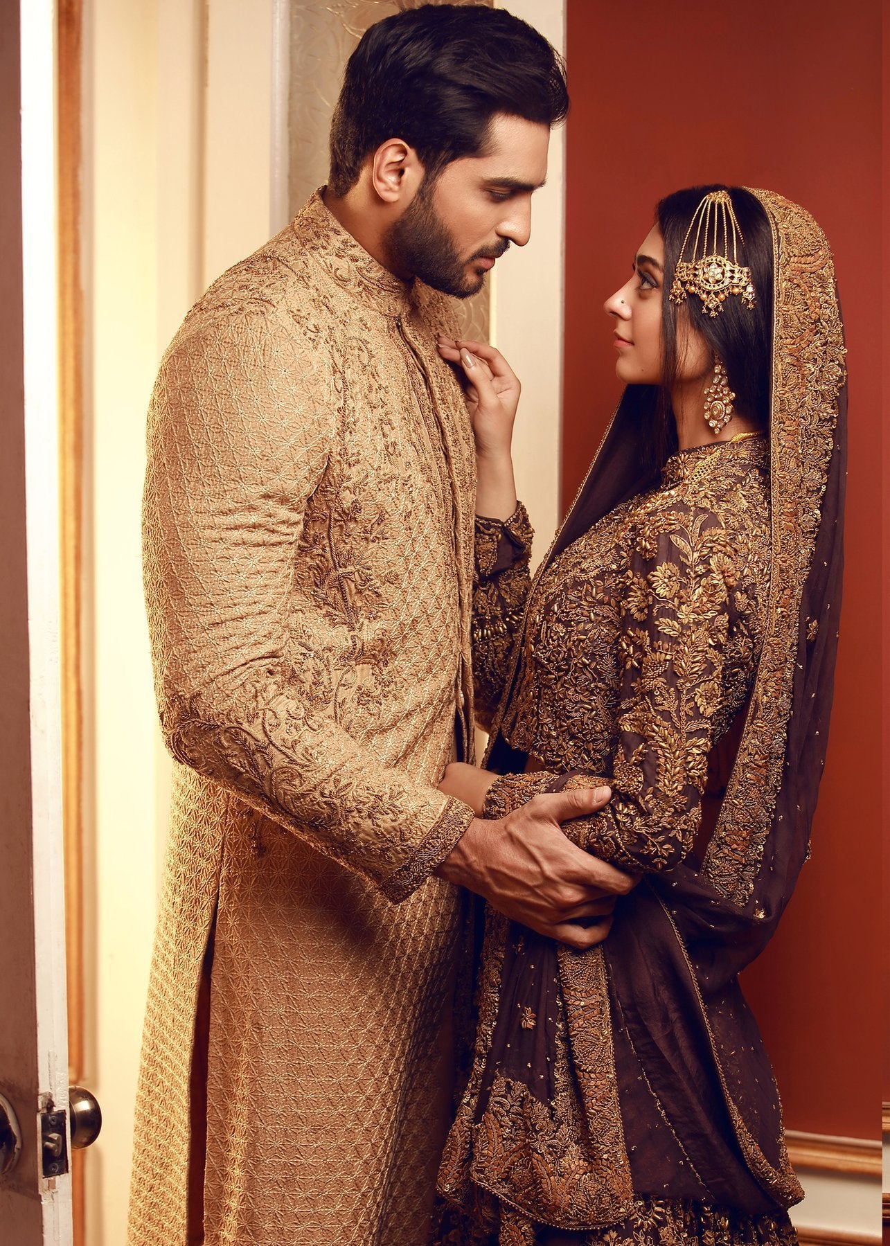 Latest embroidered Pakistani wedding lehenga dress In plum color # B6118