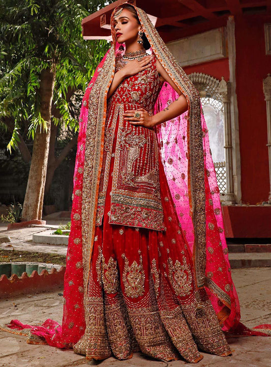 Red Bridal Lehenga with Embroidery for Wedding