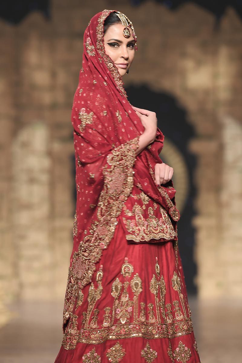 Latest Pakistani embroidered designer bridal dress in red color # B6121