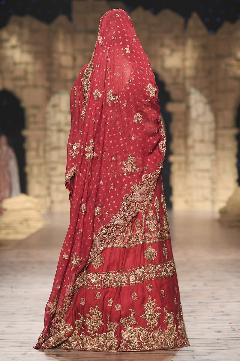 Latest Pakistani embroidered designer bridal dress in red color # B6121