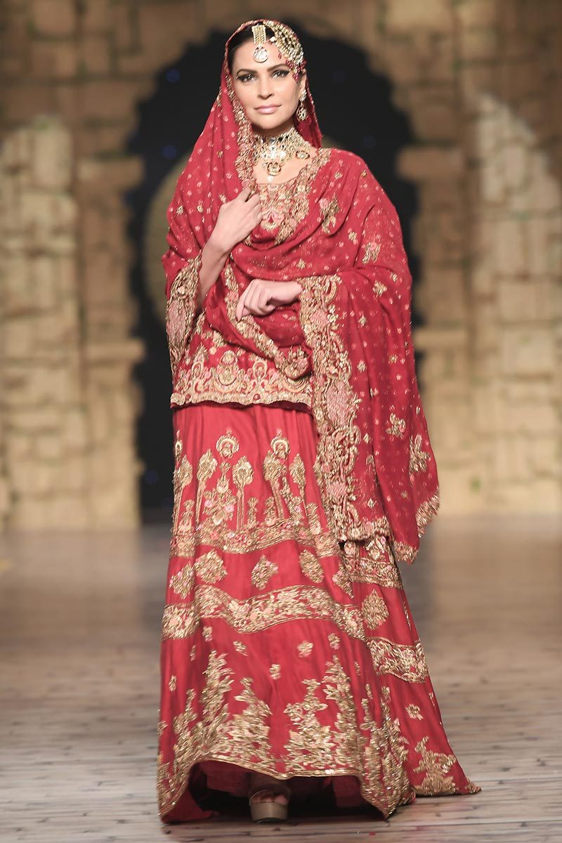 Latest Pakistani embroidered designer bridal dress in red color # B6121