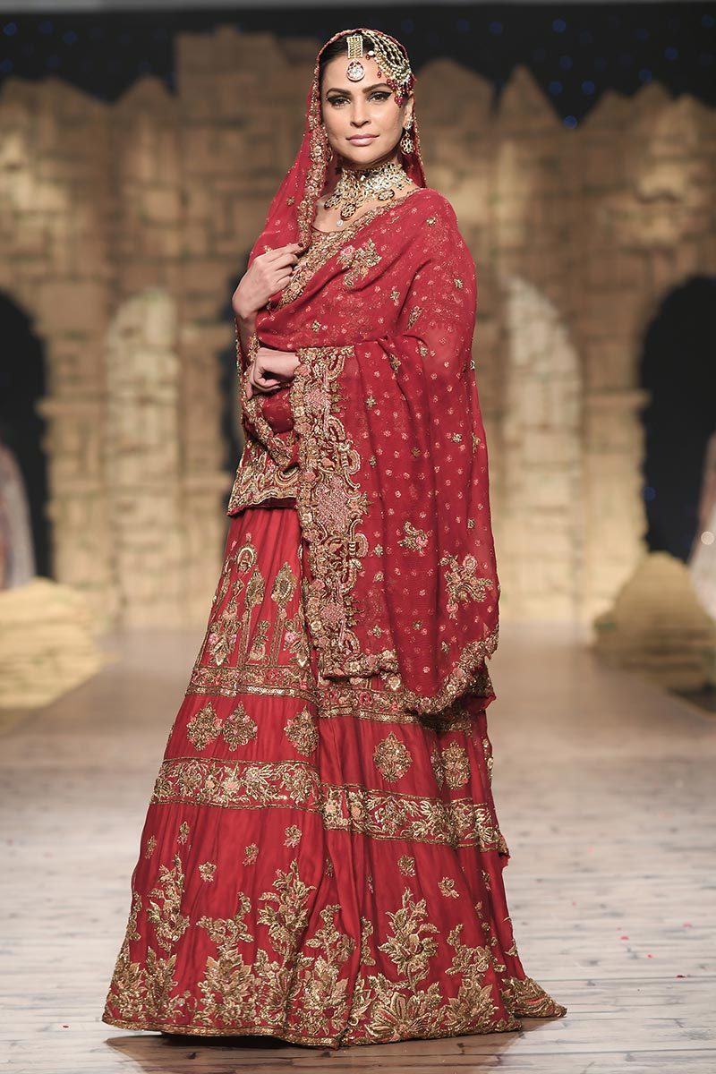 Latest Pakistani embroidered designer bridal dress in red color # B6121