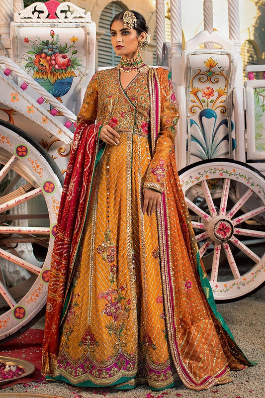 Latest embroidered designer bridal outfit in mustard orange color # B6122